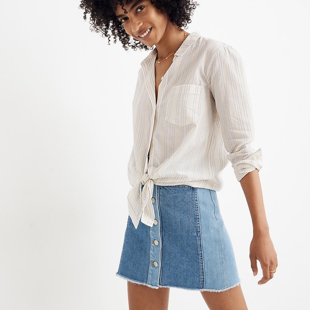 Madewell Tie-Front Shirt in Stripe - Size Small